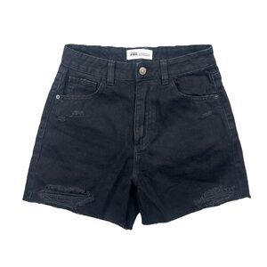 Zara Black High Waisted Cutoff Denim Shorts Ripped Distressed Women 6